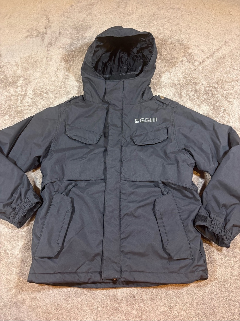 686 Smarty Hooded Puffer Jacket Boys Medium Black Sleeve Extension Ski Snow